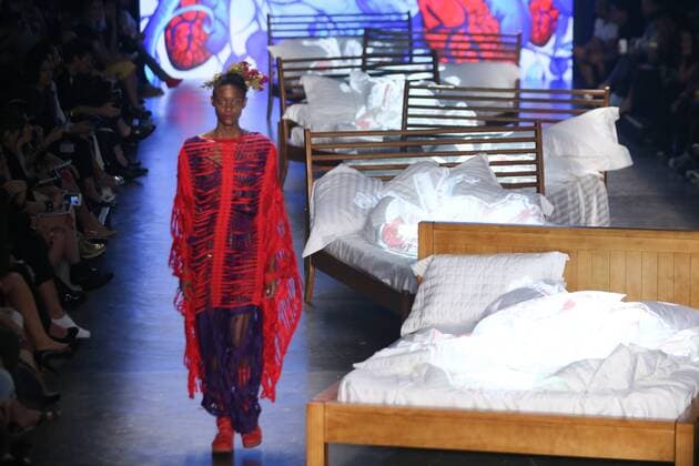 Oct. 19, 2015 - Sao Paulo, Brazil - A model presents a creation by Ronaldo Fraga during the 2016 Winter collection of the Sao Paulo Fashion Week. Sao Paulo Brazil - ZUMAp133