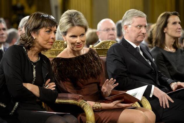 - BRUSSELS, BELGIUM: Federation Wallonia - Brussels Minister Joelle Milquet, Queen Mathilde of Belgium and King Philippe - Filip of Belgium pictured during the autumn concert at the Royal Palace, in Brussels, Wednesday 21 October 2015.  DIRKxWAEM 04725521