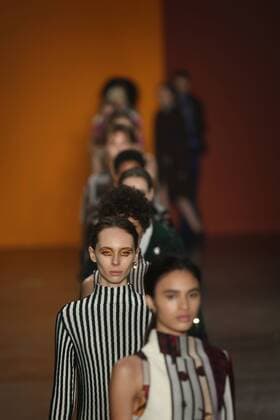 Models present creations of the winter collection by Helo Rocha , during the Sao Paulo Fashion Week, in Sao Paulo, Brazil, on Oct. 21, 2015. ) BRAZIL-SAO PAULO-FASHION-FASHION WEEK RahelxPatrasso 