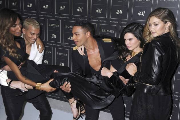 Jourdan Dunn, Dudley O Shaughnessy, Olivier Rousteing, Kendall Jenner und Gigi Hadid bei der Balmain x H&M Collection Fashion Show im 23 Wall Street. New York, 20.10.2015 Foto:xD.xVanxTinex xFuturexImage