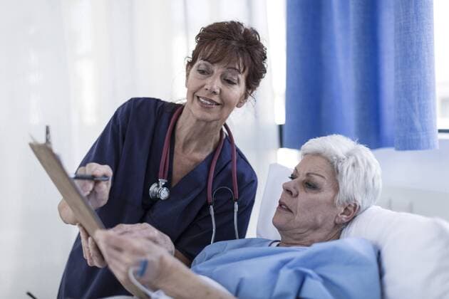 Doctor explaining patient advance directive model released Symbolfoto property released  ZEF006883