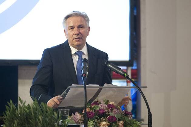 Klaus WOWEREIT, Politiker, SPD, Laudator, haelt die Laudatio, Verleihung der Josef Neuberger-Medaille 2015 der juedischen Gemeinde Duesseldorf, 22.10.2015