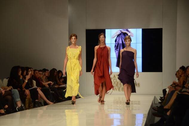 Oct. 23, 2015 - Athens, Greece - A models wear creation of Eleni Kyriakou. Fashion designers present their creations as part of the 18th Athens Xclusive Designers Week fashion event in Athens. Athens Greece - ZUMAp133