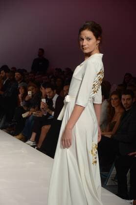 Oct. 24, 2015 - Athens, Greece - A model wears a creation of Loukia Kyriakou fashion designer. Fashion designers present their creations as part of 2nd Day of the 18th Athens Xclusive Designers Week fashion event in Athens. Athens Greece - ZUMAp133