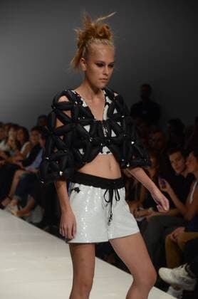 Oct. 24, 2015 - Athens, Greece - A model wears a creation of Tassos Mitropoulos fashion designer. Fashion designers present their creations as part of 2nd Day of the 18th Athens Xclusive Designers Week fashion event in Athens. Athens Greece - ZUMAp133