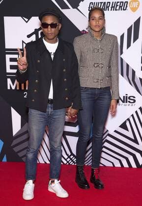 Pharrell Williams and his wife Helen Lasichanh arrive at the MTV Europe Music Awards in Milan, Italy on October 25, 2015.  MIL20151025724 DAVIDxSILPA