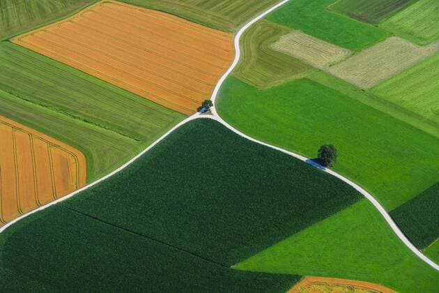 Germany, Bavaria, View of fields and country road, aerial view  PEDF000145