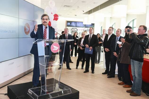 Oct. 29, 2015 - Toronto, ON, Canada - TORONTO, ON - OCTOBER 29 - Canada Post CEO Deepak Chopra speaks at an event opening a new concept store in Richmond Hill, October 29, 2015. Toronto Canada  - ZUMAt14_