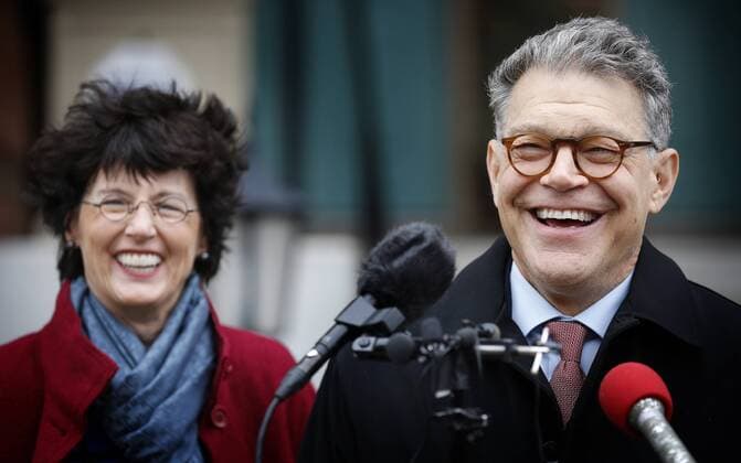 Nov. 5, 2014 - Minneapolis, MN, U.S. - Senator Al Franken (D-MN) spoke with the media outside of his Minneapolis home after winning reelection. Franken was accompanied by his wife Franni Bryson. CARLOS GONZALEZ cgonzalez@startribune.com - November 5, 2014, Minneapolis, Minn., Senator Al Franken (D-MN) will hold a brief media availability outside his home in Minneapolis - ZUMAm42