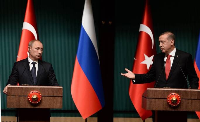 Dec. 1, 2014 - Ankara, Turkey - Russian President Vladimir Putin and Turkish President Recep Tayyip Erdogan atttend a joint press conference with December 1, 2014 in Ankara, Turkey. According to reports, Putin has announced that Russia will scrap the South Stream natural gas pipeline project and could cooperate with Turkey in building a natural gas hub for the south of Europe.  - ZUMAd11