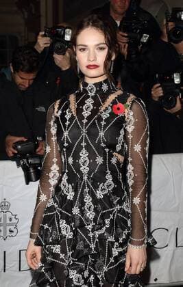 Harpers Bazaar Women of the Year Awards 2015 London, UK. Lily James at Harpers Bazaar Women of the Year Awards at Claridges, London on November 3rd 2015. LMK73-58657-041115 