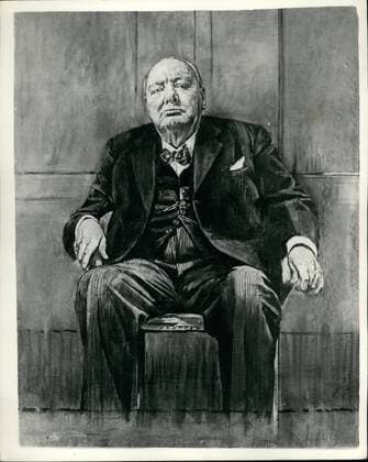 1949 - The Portrait painted by Mr. Graham Sutherland presented to Sir Winston Churchill on his 80th Birthday by past and present members of the houses of lords and commons. - ZUMAk09_
