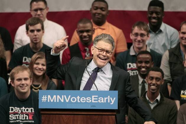 Oct. 10, 2014 - Minneapolis, MN, U.S. - Senator Al Franken described one of his stories with excitement as President Bill Clinton headlined a grassroots early vote and government event hosted by the University of Minnesota College Democrats in support of Senator Al Franken and Governor Mark Dayton at Northrop University, Friday, October 10, 2014 in Minneapolis, MN. (ELIZABETH FLORES STAR TRIBUNE) ELIZABETH FLORES Â¥ eflores@startribune.com - ZUMAm42