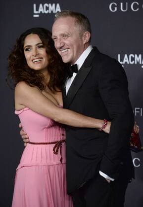 Actress Salma Hayek and her husband, French businessman Francois-Henri Pinault attend the LACMA Art + Film gala at the Los Angeles County Museum of Art in Los Angeles on November 7, 2015.  LAP2015110701 JIMxRUYMEN