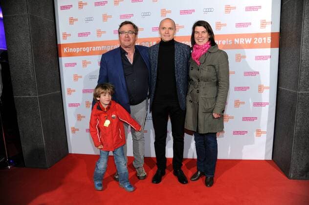 Die Produzenten Herbert Schwering, l-r, Andreas Maus und Christine Kiauk (Der kuaför aus der Keupstrasse) posiert am 09.11.2015 in Köln vor der Verleihung des Kino Programm Preis NRW.