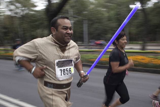 MEXICO CITY -- A person disguised takes part in the race Star Wars Run , in Mexico City, capital of Mexico, on Nov. 15, 2015. According to local press, about 15,000 people, some dressed as characters of Star Wars, took part in the race under two categories, 7 and 21 kilometers, in addition to the Jedi Challenge which consisted of 21+7km. Alejandro Ayala) (vf) (fnc) (SP)MEXICO-MEXICO CITY-ATHLETICS-RACE e AlejandroxAyala