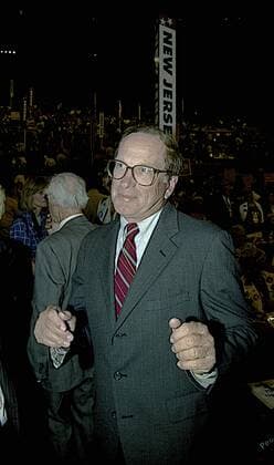May 10, 2015 - New York, New York, United States of America - New York, NY.7-14-1992.Senator Sam Nunn (D-GA) at the Democratic National Nominating Convention in Madison Square Garden. .Nunn served for 24 years as a United States Senator from Georgia (1972 until 1997) as a member of the Democratic Party. His political experience and credentials on national defense reportedly put him into consideration as a potential running mate for Democratic presidential candidates John Kerry (2004) and Barack Obama (2008)..Credit: New York United States of America - ZUMAr142