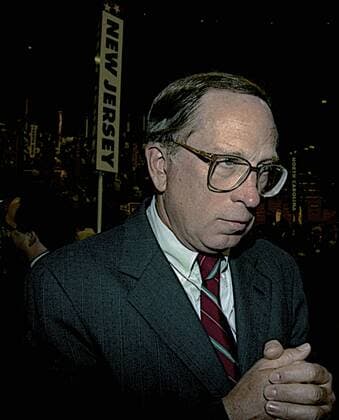 May 10, 2015 - New York, New York, United States of America - New York, NY.7-14-1992.Senator Sam Nunn (D-GA) at the Democratic National Nominating Convention in Madison Square Garden. .Nunn served for 24 years as a United States Senator from Georgia (1972 until 1997) as a member of the Democratic Party. His political experience and credentials on national defense reportedly put him into consideration as a potential running mate for Democratic presidential candidates John Kerry (2004) and Barack Obama (2008)..Credit: New York United States of America - ZUMAr142