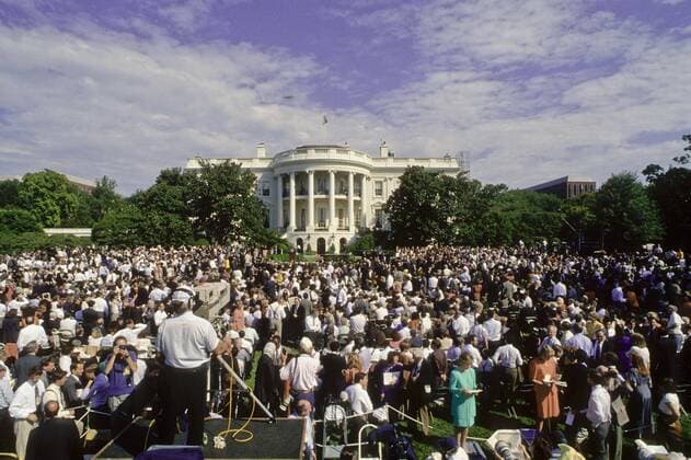 Sept. 6, 2015 - Washington, District of Columbia, United States of America - Washington, DC. 9-13-1993.President William Jefferson Clinton hosts the signing of the Oslo Peace accords. In the presence of PLO chairman Yasser Arafat, the then Israeli Prime Minister Yitzhak Rabin .The documents themselves were signed by Mahmoud Abbas for the PLO, foreign Minister Shimon Peres for Israel, U.S.Ã‚ Secretary of State Warren Christopher for the United States and foreign minister Andrei Kozyrev for Russia..Credit: Washington United States of America - ZUMAr142