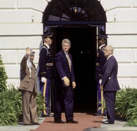 Sept. 6, 2015 - Washington, District of Columbia, United States of America - Washington, DC. 9-13-1993.President William Jefferson Clinton hosts the signing of the Oslo Peace accords. In the presence of PLO chairman Yasser Arafat, the then Israeli Prime Minister Yitzhak Rabin .The documents themselves were signed by Mahmoud Abbas for the PLO, foreign Minister Shimon Peres for Israel, U.S.Ã‚ Secretary of State Warren Christopher for the United States and foreign minister Andrei Kozyrev for Russia..Credit: Washington United States of America - ZUMAr142