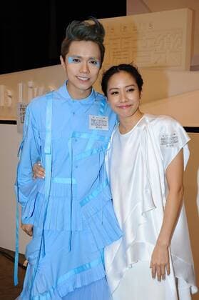 HONG KONG, CHINA - NOVEMBER 18: (CHINA OUT) Singer and actress Karena Lam, singer Hins Cheung receive interviews after performing in the musical play Music Is Live on November 18, 2015 in Hong Kong, China.  CFP476061428