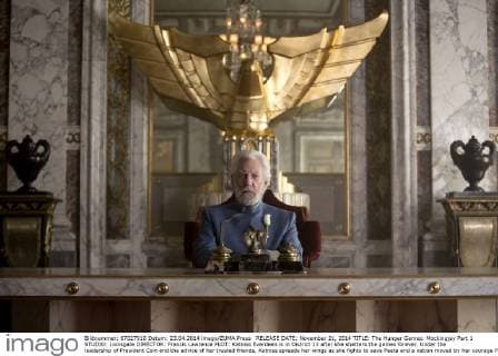 RELEASE DATE: November 21, 2014 TITLE: The Hunger Games: Mockingjay Part 1 STUDIO: Lionsgate DIRECTOR: Francis Lawrence PLOT: Katniss Everdeen is in District 13 after she shatters the games forever. Under the leadership of President Coin and the advice of her trusted friends, Katniss spreads her wings as she fights to save Peeta and a nation moved by her courage PICTURED: DONALD SUTHERLAND as President Snow ( - ZUMAl90