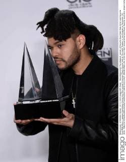 Recording artist The Weeknd, winner of Favorite Soul R&B Male Artist and Favorite Soul R&B Album, appears backstage during the 43rd annual American Music Awards held at Microsoft Theater in Los Angeles on November 22, 2015.  LAP20151122427 JIMxRUYMEN