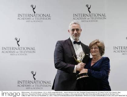 Award Winners for Non-Scripted Entertainment for 50 Ways To Kill Your Mammy Baz Ashmawy, Executive Producer and Nancy Ashmawy stand on the stage in the pressroom at the 43rd International Emmy Awards at the New York Hilton in New York City on November 23, 2015.  NYP20151123158 JOHNxANGELILLO