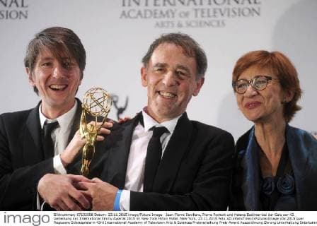 Jean-Pierre Devillers, Pierre Pochart und Helene Badinter bei der Gala zur 43. Verleihung der International Emmy Awards 2015 im New York Hilton Hotel. New York, 23.11.2015 Foto:xD.xVanxTinex xFuturexImage