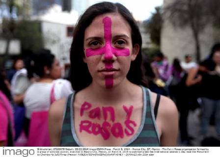March 8, 2014 - Mexico City, DF, Mexico - The Pan y Rosas organization formed by a group of activists women, marched in Mexico City, Mexico, on March 8, 2014 to commemorate the International Women s Day near the Monument to Chamber to JuÃƒÂ¡rez (Mexico)  - ZUMAn23