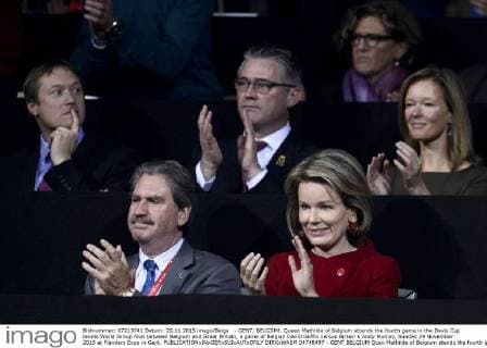 - GENT, BELGIUM: Queen Mathilde of Belgium attends the fourth game in the Davis Cup tennis World Group final between Belgium and Great Britain, a game of Belgian David Goffin versus Britain s Andy Murray, Sunday 29 November 2015 at Flanders Expo in Gent.  DIRKxWAEM 04748497