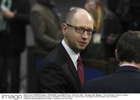 March 21, 2014 - Brussels, BXL, Belgium - Prime Minister of Ukraine Arseniy Yatsenyuk arrives to the EU-summit in Brussels on Friday, March 21, 2014 to sign an agreemen with European Union members. - ZUMAa10