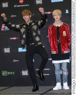HONG KONG, CHINA - DECEMBER 02: (CHINA OUT) Boy band GOT7 attend 2015 Mnet Asian Music Awards (MAMA) press conference at AsiaWorld-Expo on December 2, 2015 in Hong Kong, China.  CFP476633352