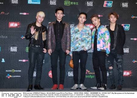 HONG KONG, CHINA - DECEMBER 02: (CHINA OUT) Big Bang pose at the backstage during the 2015 Mnet Asian Music Awards (MAMA) at AsiaWorld-Expo on December 2, 2015 in Hong Kong, China.  CFP476670432