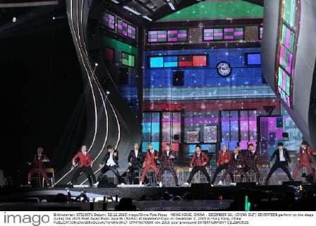 HONG KONG, CHINA - DECEMBER 02: (CHINA OUT) SEVENTEEN perform on the stage during the 2015 Mnet Asian Music Awards (MAMA) at AsiaWorld-Expo on December 2, 2015 in Hong Kong, China.  CFP476670898