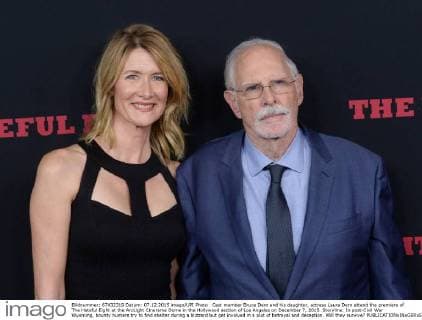 Cast member Bruce Dern and his daughter, actress Laura Dern attend the premiere of The Hateful Eight at the ArcLight Cinerama Dome in the Hollywood section of Los Angeles on December 7, 2015. Storyline: In post-Civil War Wyoming, bounty hunters try to find shelter during a blizzard but get involved in a plot of betrayal and deception. Will they survive?  LAP2105120719 JIMxRUYMEN