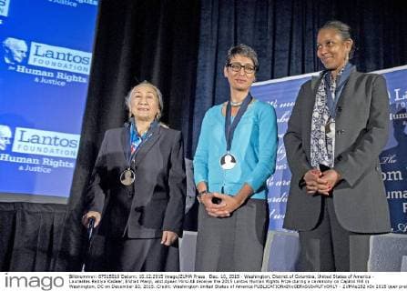 Dec. 10, 2015 - Washington, District of Columbia, United States of America - Laureates Rebiya Kadeer, Irshad Manji, and Ayaan Hirsi Ali receive the 2015 Lantos Human Rights Prize during a ceremony on Capitol Hill in Washington, DC on December 10, 2015..Credit: Washington United States of America - ZUMAs152