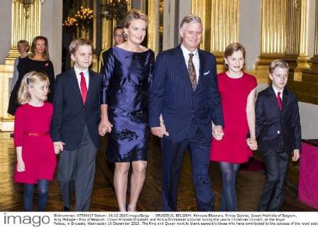 - BRUSSELS, BELGIUM: Princess Eleonore, Prince Gabriel, Queen Mathilde of Belgium, King Philippe - Filip of Belgium, Crown Princess Elisabeth and Prince Emmanuel pictured during the yearly Christmas Concert, at the Royal Palace, in Brussels, Wednesday 16 December 2015. The King and Queen want to thank especially those who have contributed to the success of the royal activities throughout 2015.  LAURIExDIEFFEMBACQ 04759260
