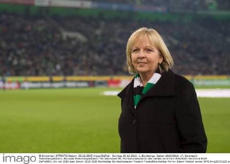 Sonntag 20.12.2015, 1. Bundesliga, Saison 2015 2016, 17. Spieltag in Moenchengladbach, Borussia Moenchengladbach - SV Darmstadt 98, Ministerpraesidentin des Landes Nordrhein-Westfalen Hannelore Kraft DeFodi001