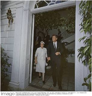 Nov. 20, 2013 - Palm Beach, Florida, U.S - Palm Beach, FL -- U.S. President John F. Kennedy meets with the Foriegn Minister of Israel, Golda Meir at the Michael Paul residence on December 27, 1962.  - ZUMAp12