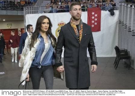 Dec. 27, 2015 - Madrid, Madrid, Spain - Sergio Ramos, his wife Pilar Rubio attended the Barclaycard Center to witness Party ACB Basketball League between Real Madrid and Barcelona on 27th December 2015 in Madrid, Spain. Madrid Spain  - ZUMAn230