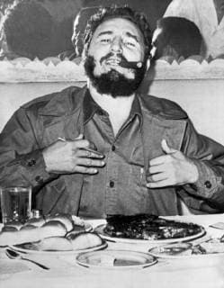 New York, New York: September 23, 1960 Cuban Prime Minister Fidel Castro enjoys a steak dinner while holding an impromptu press conference at the Theresa Hotel in Harlem during his visit to New York to address the United Nations. Copyright: xUnderwoodxArchives X-Castro-Fidel_9HR