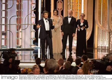Jan 10, 2016 - Beverly Hills, California, U.S. - Sylvester Stallone accepts the Golden Globe Award for BEST PERFORMANCE BY AN ACTOR IN A SUPPORTING ROLE IN A MOTION PICTURE for his role in Creed at the 73rd Annual Golden Globe Awards at the Beverly Hilton in Beverly Hills. Beverly Hills U.S. - ZUMAz03_
