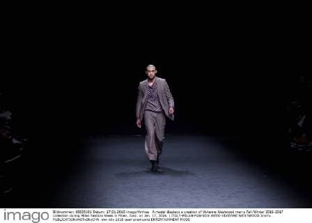 A model displays a creation of Vivienne Westwood men s Fall-Winter 2016-2017 collection during Milan Fashion Week in Milan, Italy, on Jan. 17, 2016. ) ITALY-MILAN-FASHION WEEK-VIVIENNE WESTWOOD JinxYu 