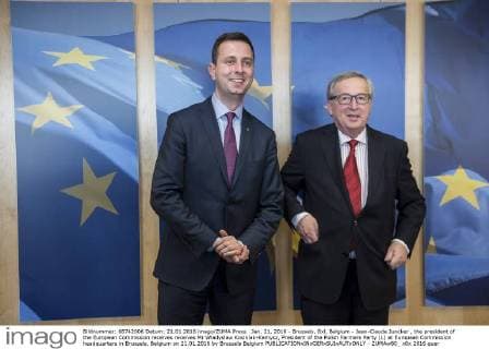 Jan. 21, 2016 - Brussels, Bxl, Belgium - Jean-Claude Juncker , the president of the European Commission receives receives Mr Wladyslaw Kosiniak-Kamysz, President of the Polish Farmers Party (L) at European Commission headquarters in Brussels, Belgium on 21.01.2016 by Brussels Belgium - ZUMAw80_
