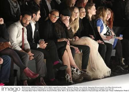 Massimo Sinato, Umut Kekilli, Natascha Ochsenknecht, Jimi Blue Ochsenknecht, Cheyenne Savannah Ochsenknecht und Wilson Gonzalez Ochsenknecht mit Freundin Lorraine bei der Baldessarini Fashion Show auf der Mercedes-Benz Fashion Week Berlin Autumn Winter 2016. Berlin, 21.01.2016 Foto:xS.xGabschx xFuturexImage