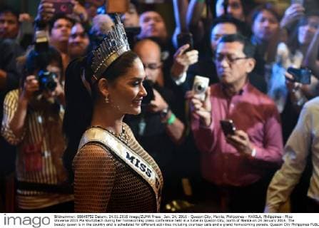 Jan. 24, 2016 - Quezon City, Manila, Philippines - MANILA, Philippines - Miss Universe 2015 Pia Wurtzbach during her homecoming press conference held in a hotel in Quezon City, north of Manila on 24 January 2016. The beauty queen is in the country and is scheduled for different activities including courtesy calls and a grand homecoming parade. Quezon City Philippines  - ZUMAn230
