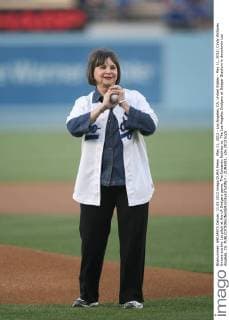 May 11, 2012 - Los Angeles, CA, United States - May 11, 2012; Cindy Williams throws out the 1st pitch at the LA Dodgers game. The Coloardo Rockies vs. The Los Angeles Dodgers at Dodger Stadium in downtown Los Angeles, CA. - ZUMAr03_