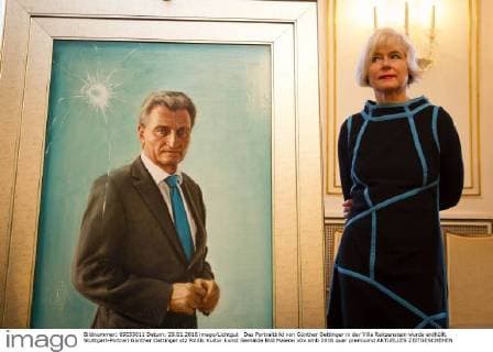 Das Portraitbild von Günther Oettinger in der Villa Reitzenstein wurde enthüllt. Stuttgart-Portrait Günther Oettinger stz