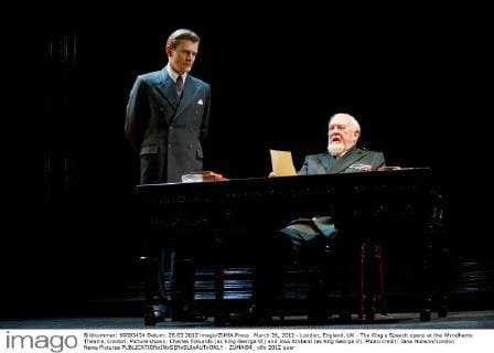 March 26, 2012 - London, England, UK - The King s Speech opens at the Wyndhams Theatre, London. Picture shows: Charles Edwards (as King George VI) and Joss Ackland (as Kng George V). Photo credit: Jane Hobson London News Pictures  - ZUMAl94_